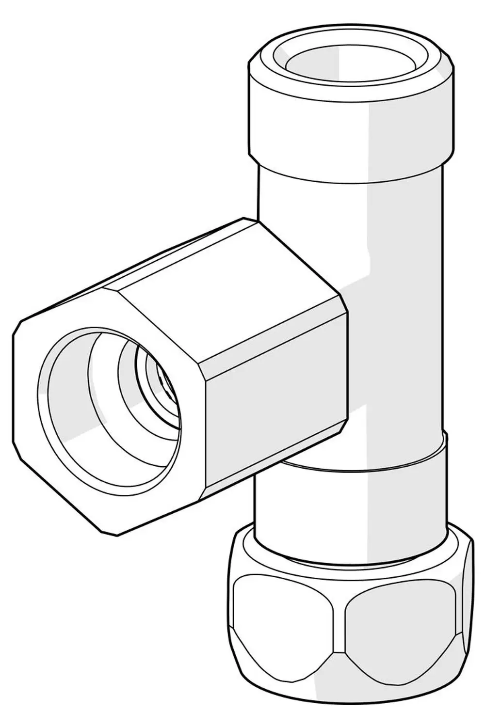 T-Stück aus Kunststoff mit zwei Anschlüssen und einem senkrechten Rohr, typischerweise für Niederdruckanwendungen in Sanitärinstallationen von HANSA.